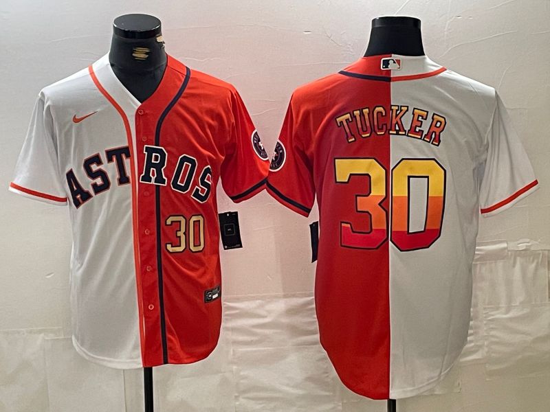 Men Houston Astros 30 Tucker White orange Nike 2024 MLB Jersey style 2